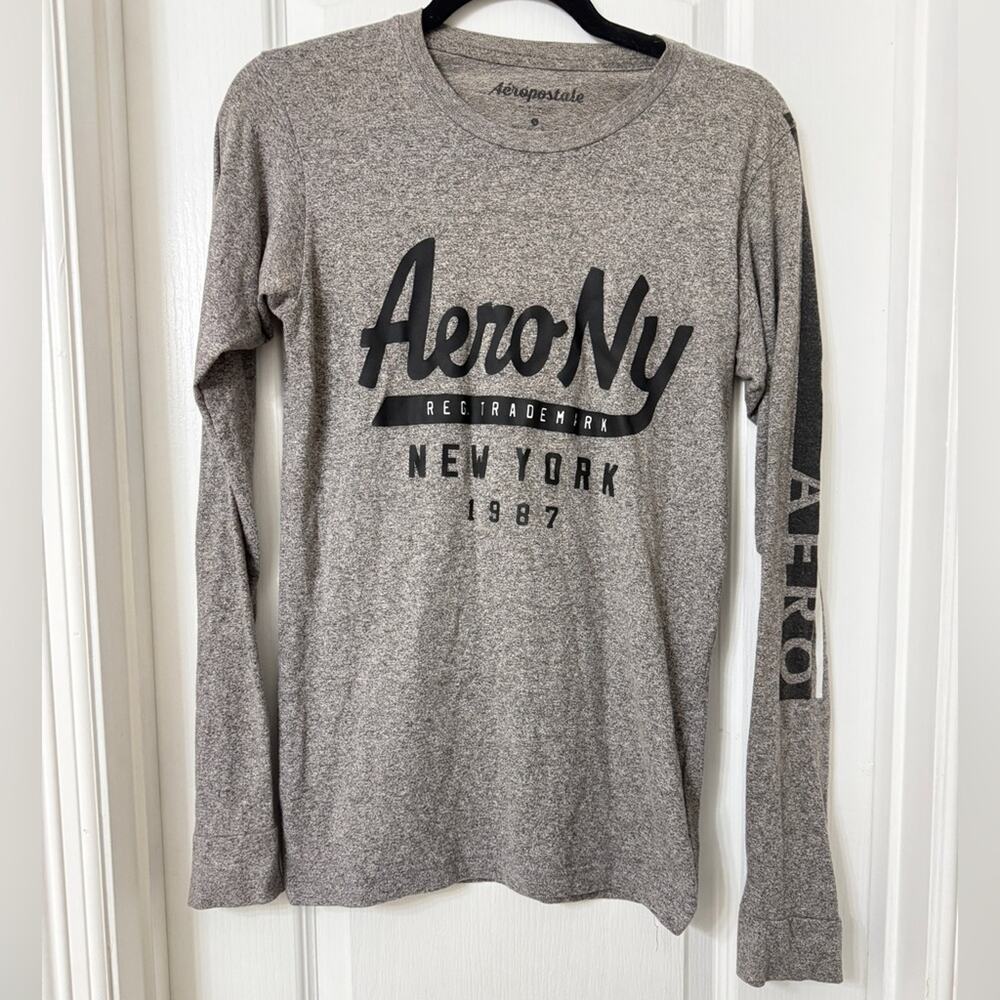 Aeropostale Long Sleeve Aero New York 1987 Graphic Tee Gray Size S